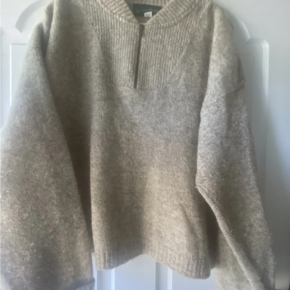 Vintage Gander Mountain Wool Blend Sweater Jumper Tan 1/2 Zip Pullover